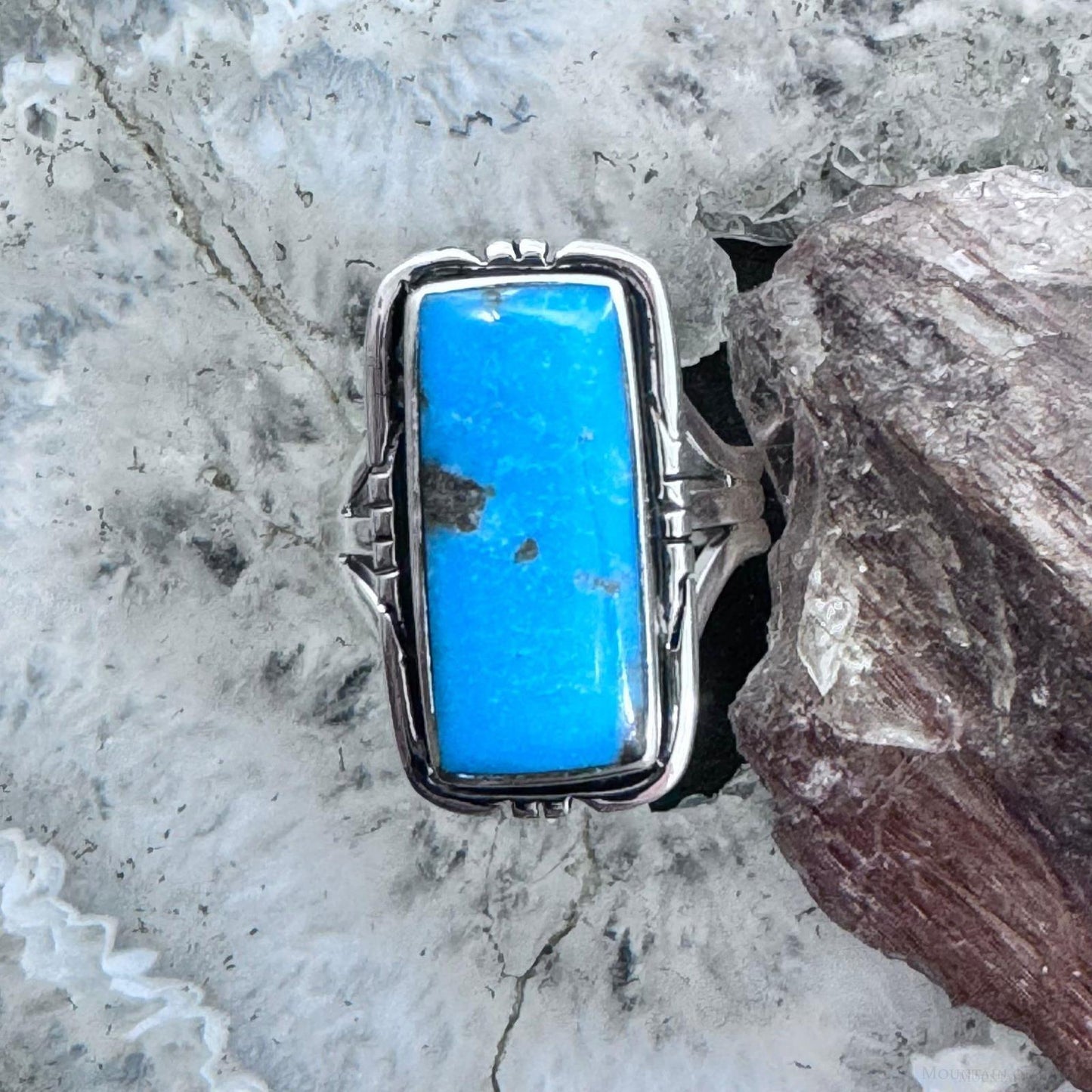 Native American Sterling Silver Turquoise Bar Ring Size 9.5 For Women