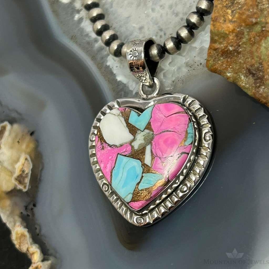 Sterling Silver Southwestern Style Cotton Candy Heart Pendant For Women #6