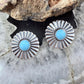 Native American Sterling Silver Sun Rays w/Turquoise Post Earrings For Women