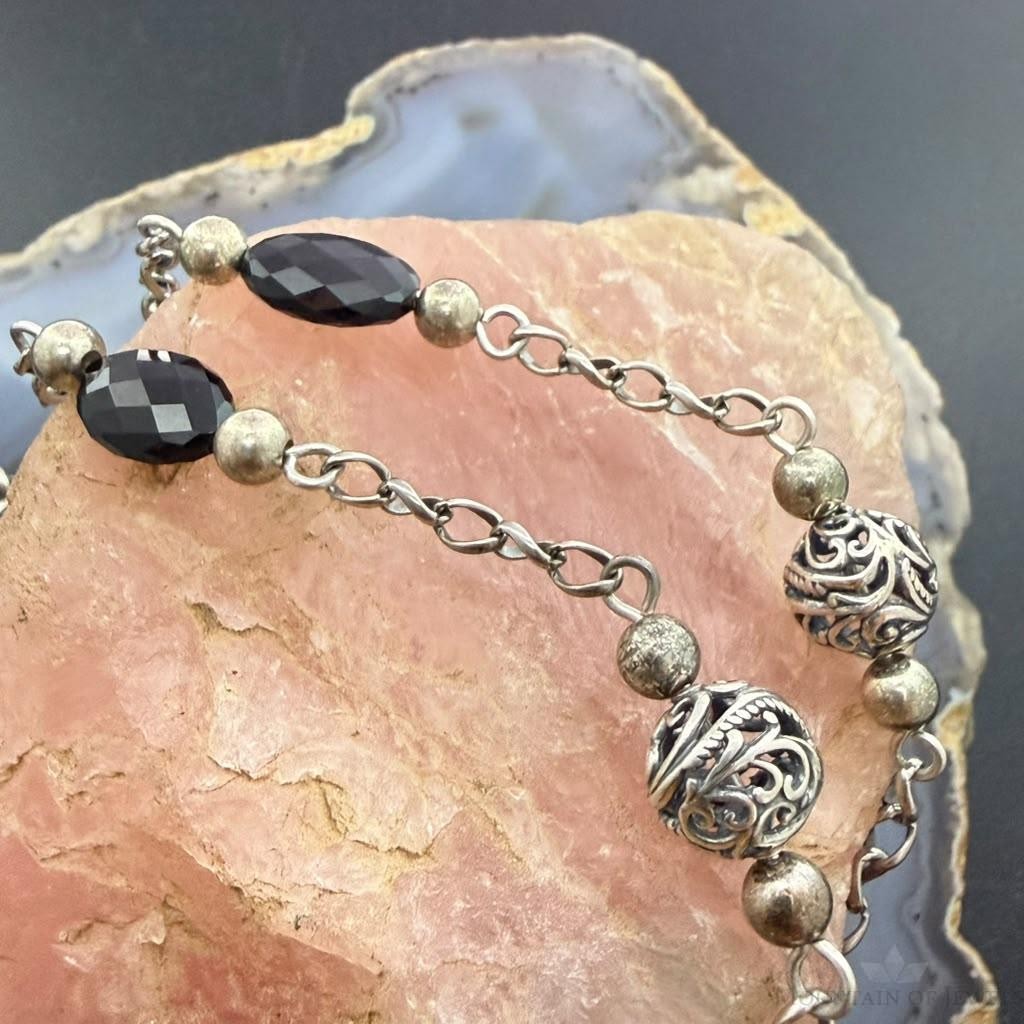 Carolyn Pollack Sterling Silver Faceted Onyx W/Swirl Beaded 26" Necklace