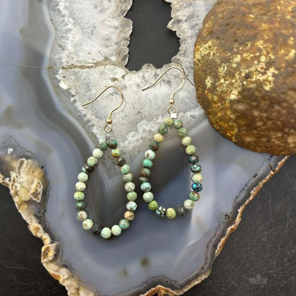 Sterling Silver Faceted Hubei Turquoise Hoop Dangle Earrings For Women