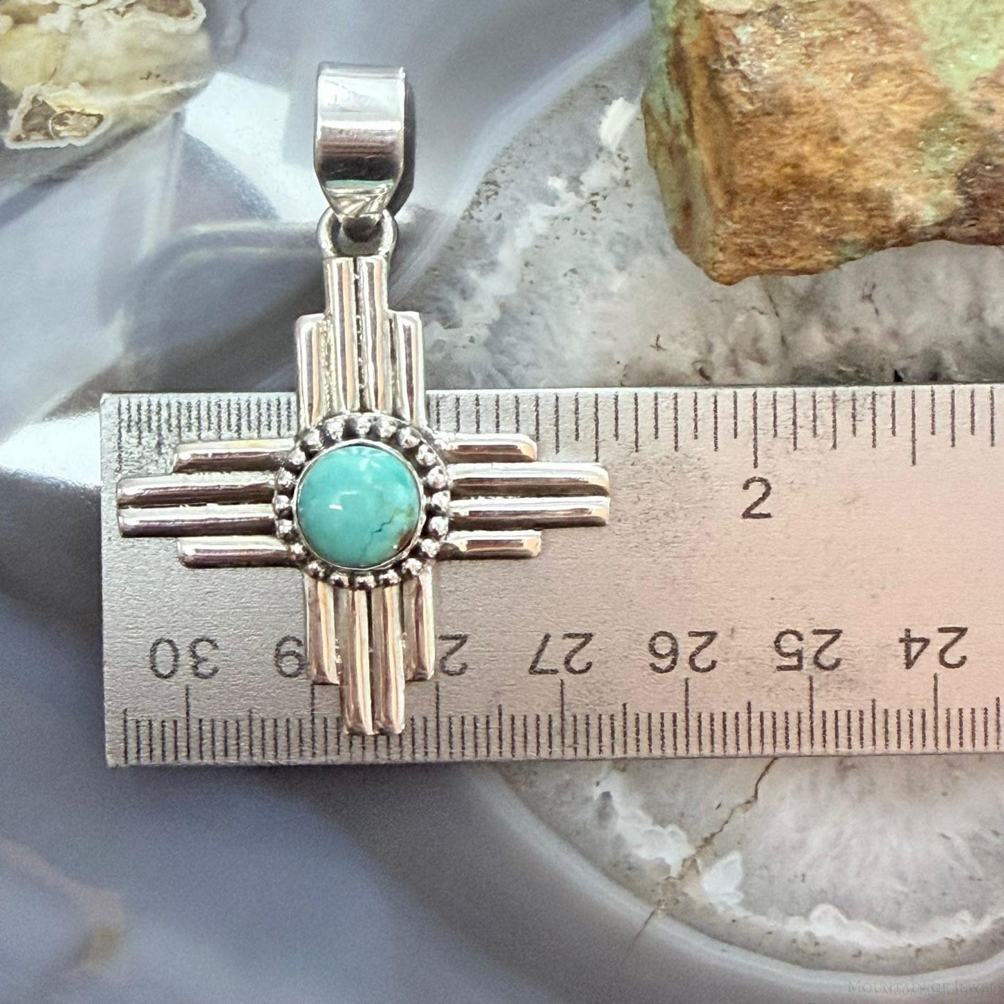 Sterling Silver Southwestern Style Rounded Mohave Turquoise Unisex Zia Pendant