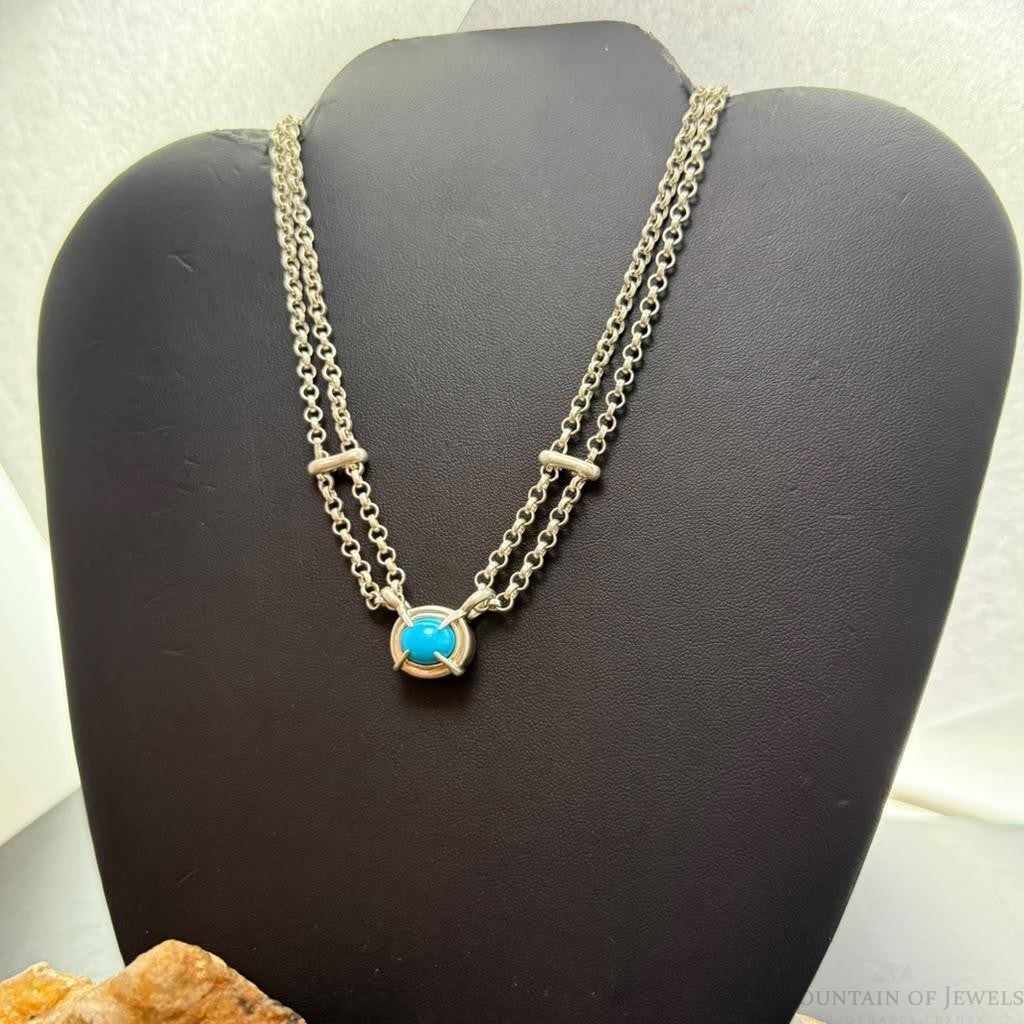 Carolyn Pollack Sterling Silver Turquoise on 16.5" Double Link Chain Necklace For Women