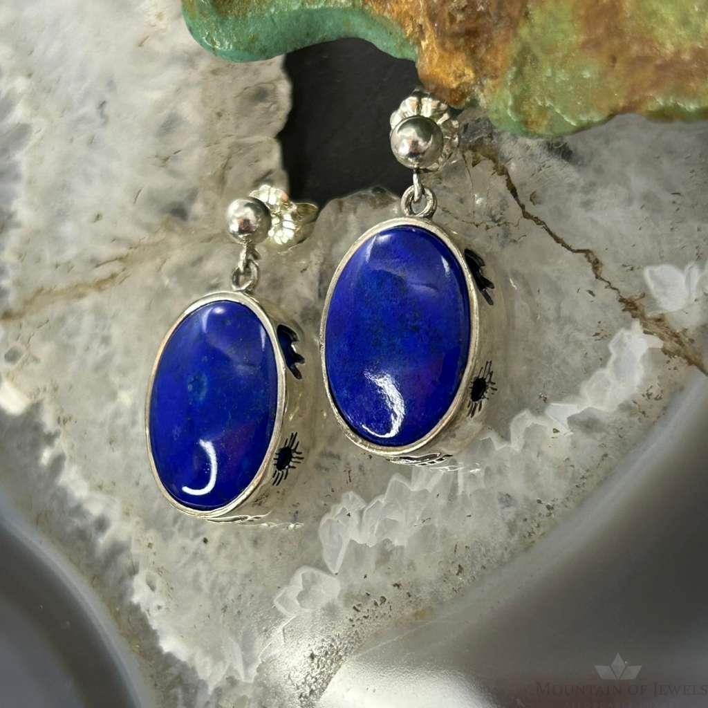 Carolyn Pollack Sterling Silver Oval Lapis w/Native Symbol Dangle Earrings For Women