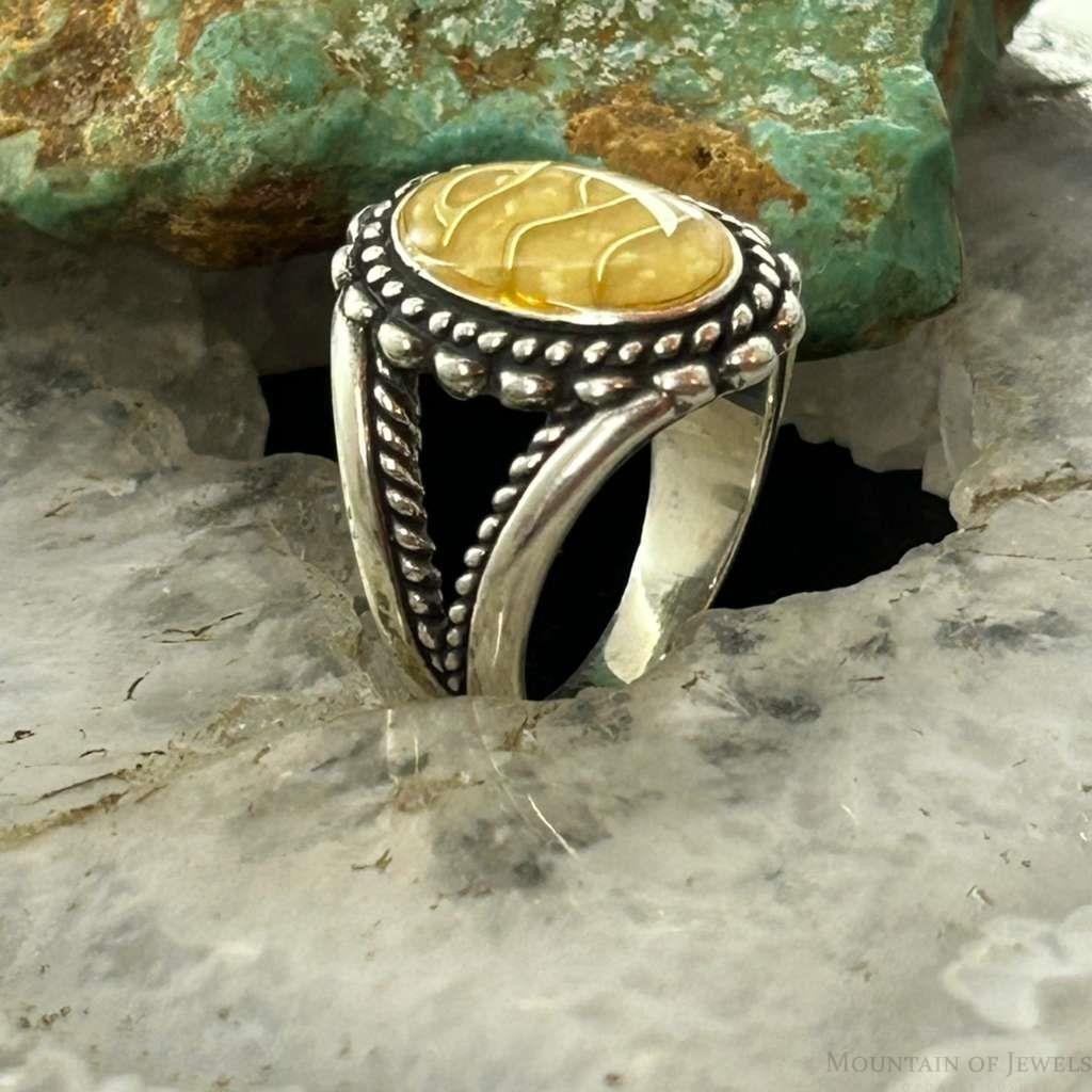 Carolyn Pollack Sterling Silver Oval Chip Inlay Citrine Decorated Ring For Women