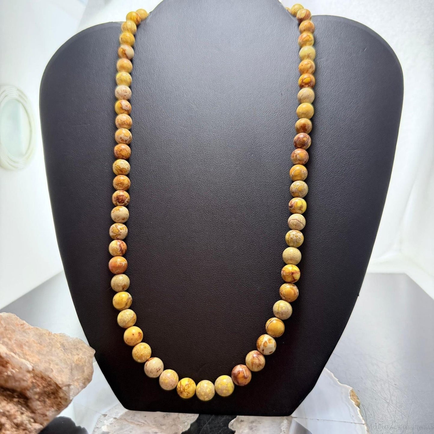 Sterling Silver Southwestern Style 8mm Snake Skin Jasper Beads 20" Necklace For Women