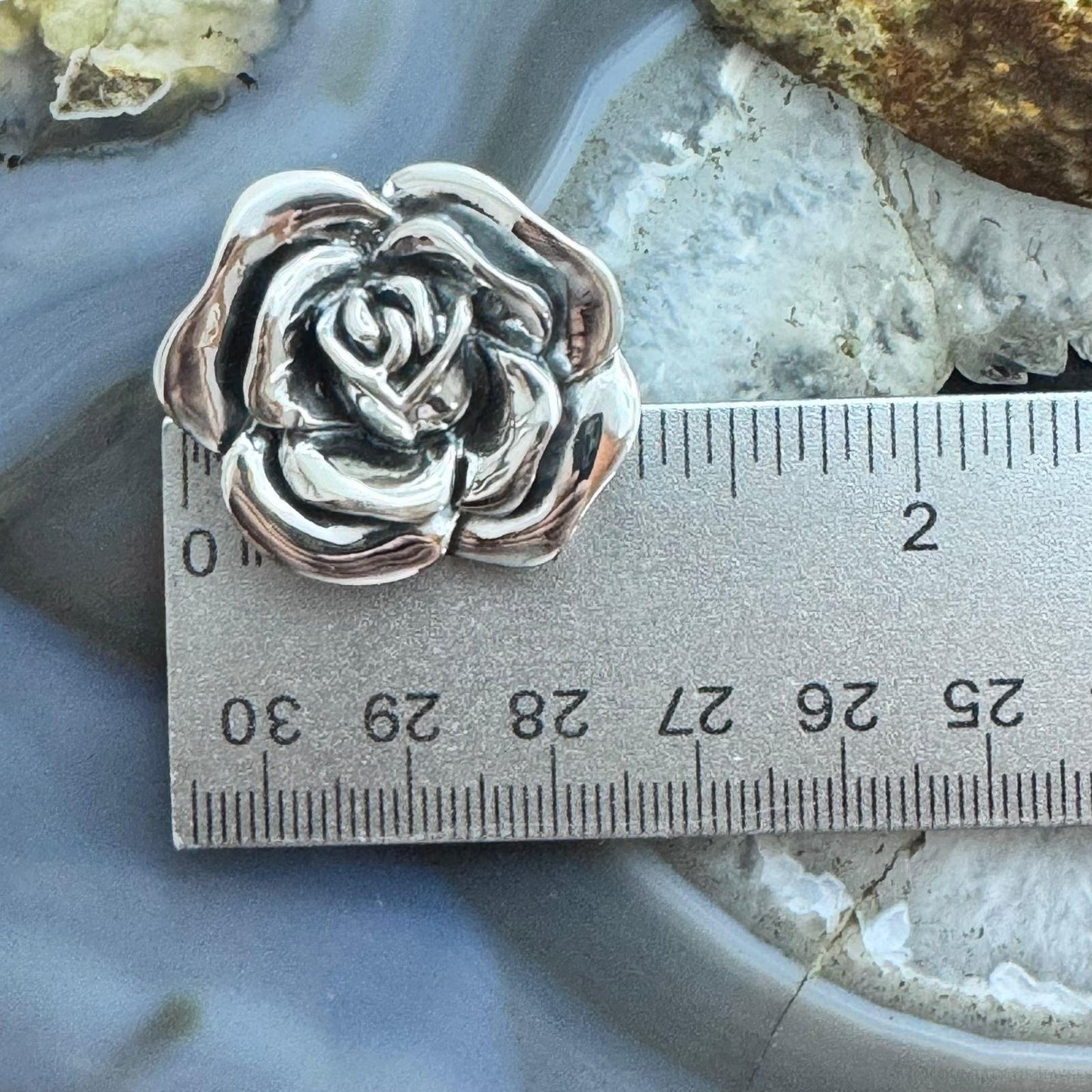 Sterling Silver Fashion Electroform Decorated Rose Pendant- Taxco Mexico