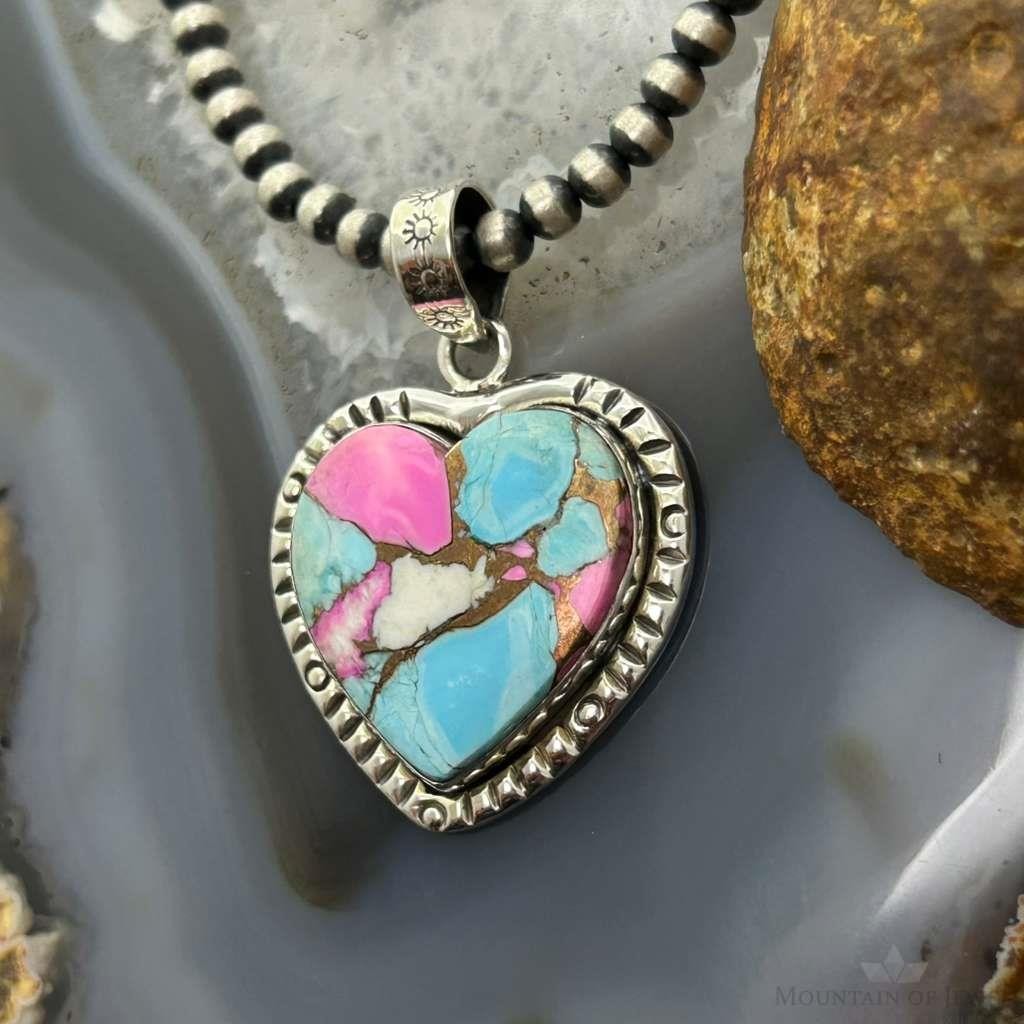 Sterling Silver Southwestern Style Cotton Candy Heart Pendant For Women #5