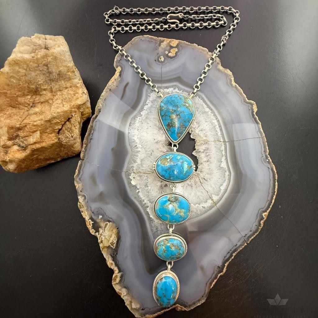 Sterling Silver Southwestern Style Kingman Turquoise Lariat Necklace For Women