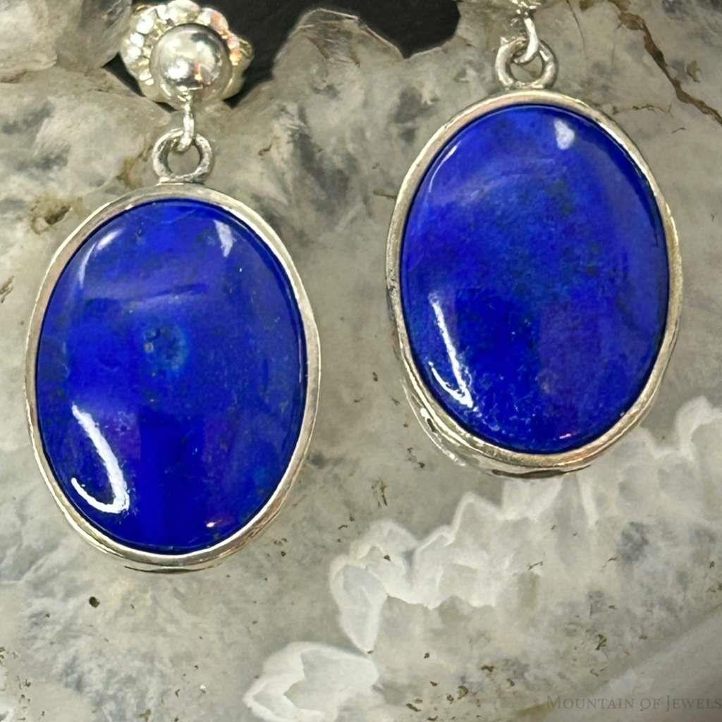 Carolyn Pollack Sterling Silver Oval Lapis w/Native Symbol Dangle Earrings For Women