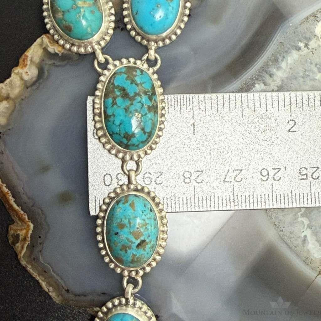 Sterling Silver Southwestern Style Oval Kingman Turquoise Lariat 28" Necklace For Women