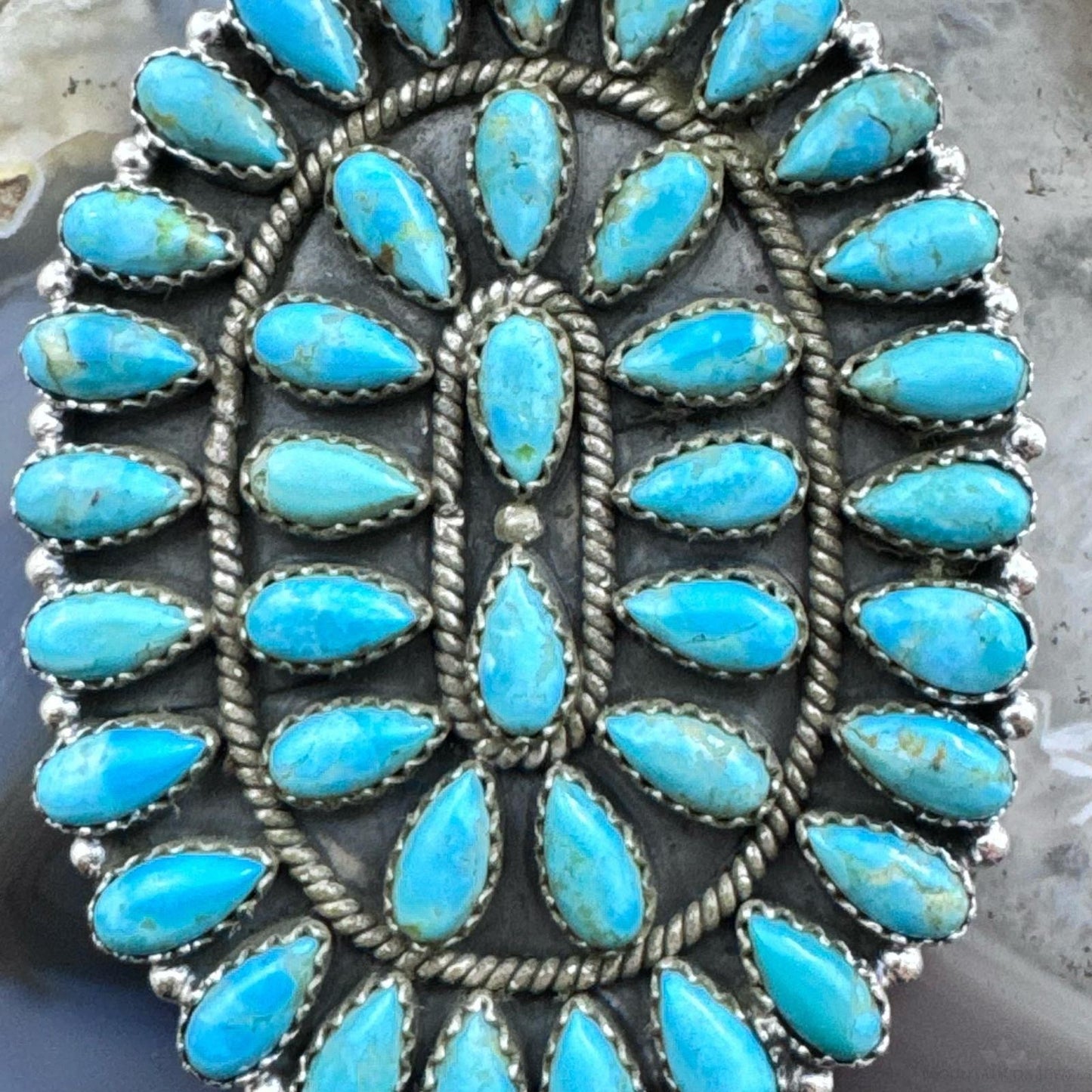 Sterling Silver Southwestern Style Turquoise Decorated Large Cluster Pendant For Women