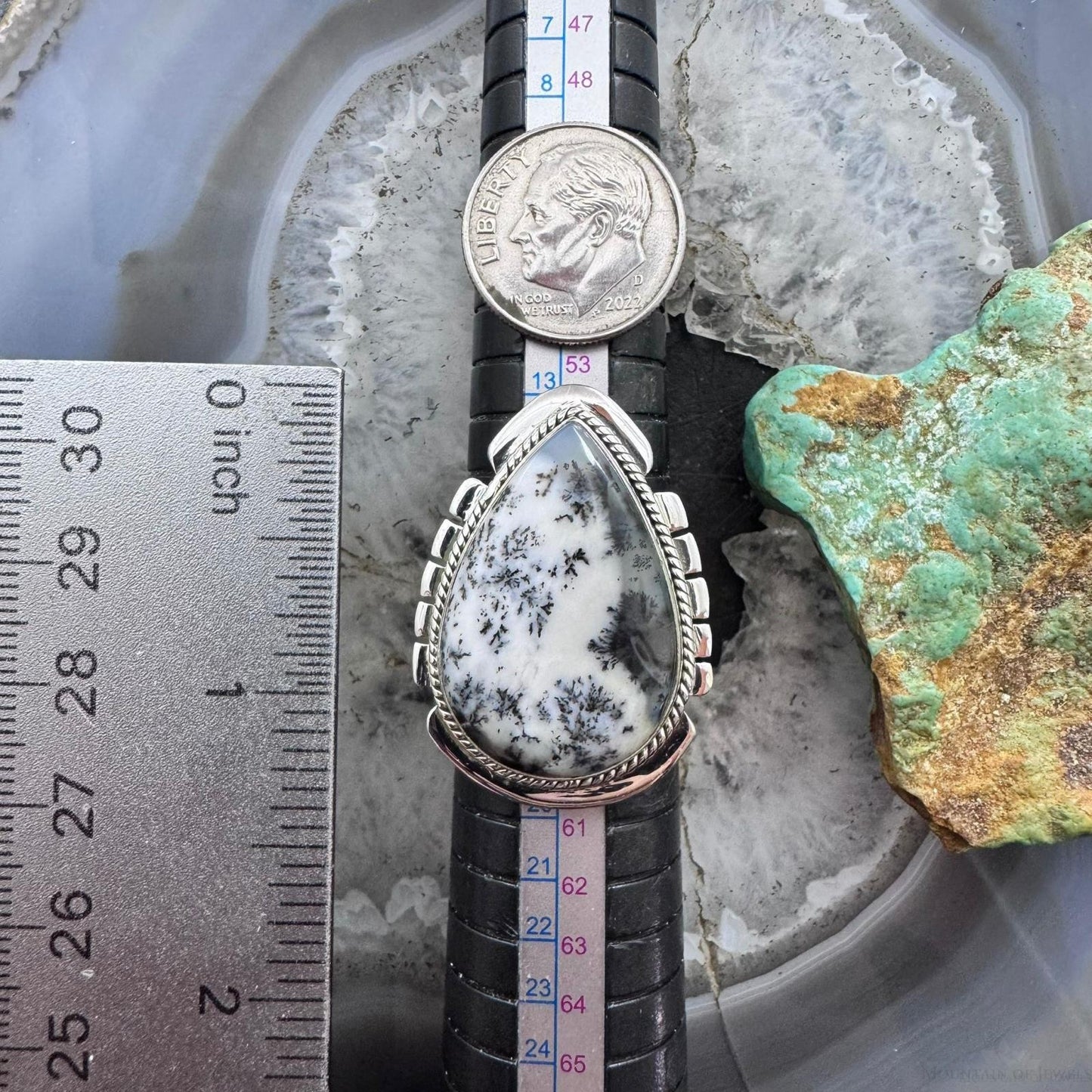 Sterling Silver Southwestern Style Large Teardrop Dendrite Agate Ring Size 8.25 For Women
