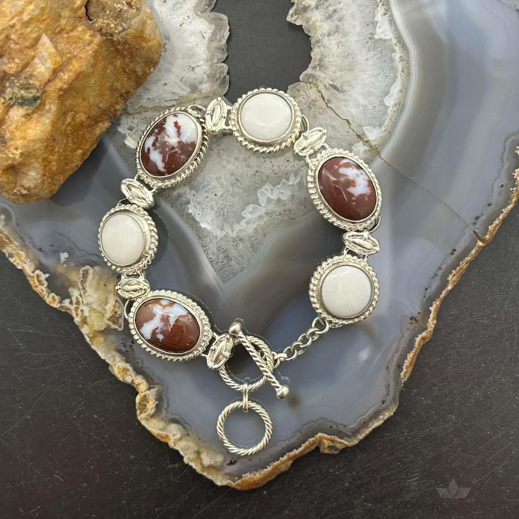 Carolyn Pollack Sterling Silver Wild Horse & white Agate Link Bracelet For Women