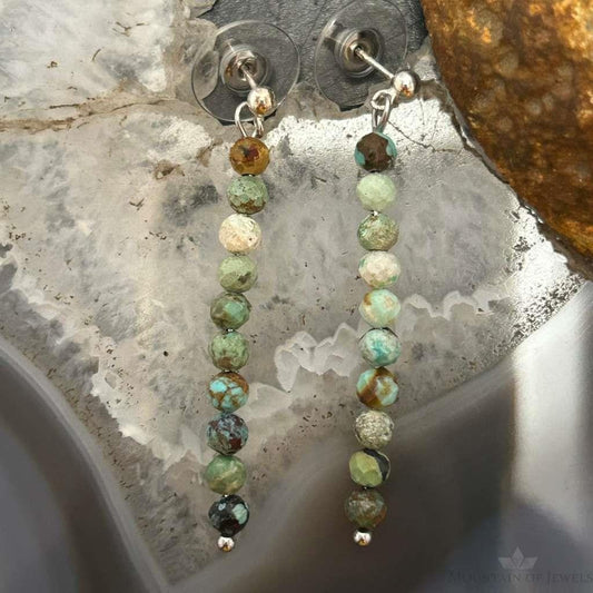 Sterling Silver Faceted Hubei Turquoise Beads Long Dangle Earrings For Women