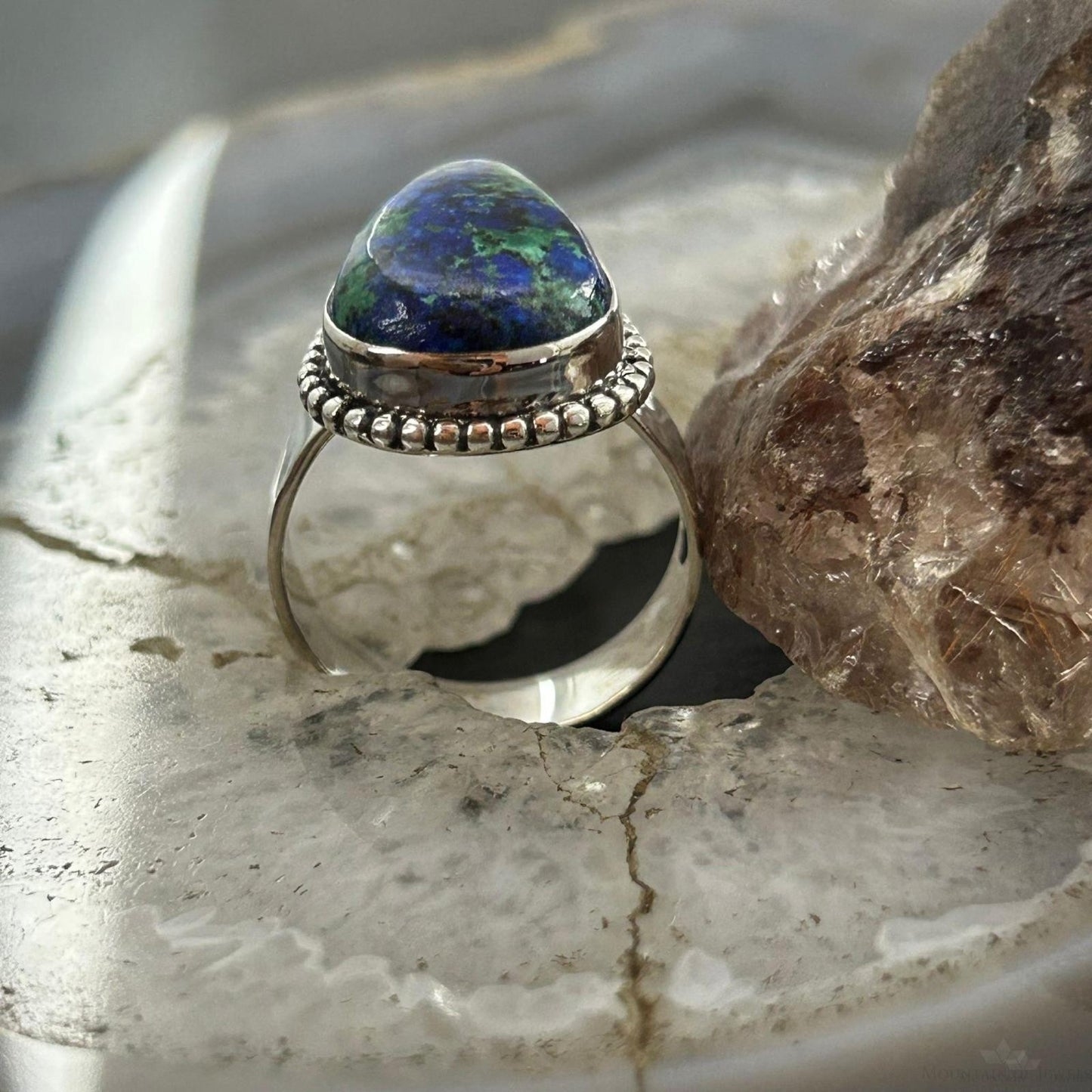 Sterling Silver Southwestern Style Teardrop Azurite Ring Size 10.5 For Women