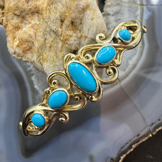 Carolyn Pollack Brass Sleeping Beauty Turquoise Decorated Bracelet For Women