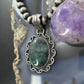 Sterling Silver Southwestern Style Oval Dark Emerald Decorated Pendant For Women
