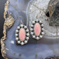 Native American Sterling Silver Oval Pink Conch w/Gray Pearls Dangle Earrings For Women