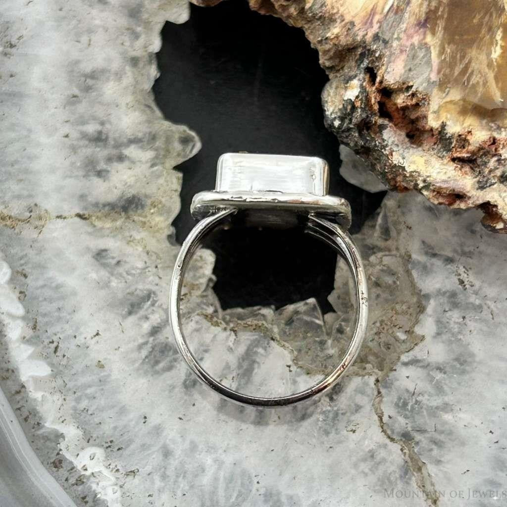 Native American Sterling Silver Rectangle Black Jack Bar Ring Size 7.5 For Women