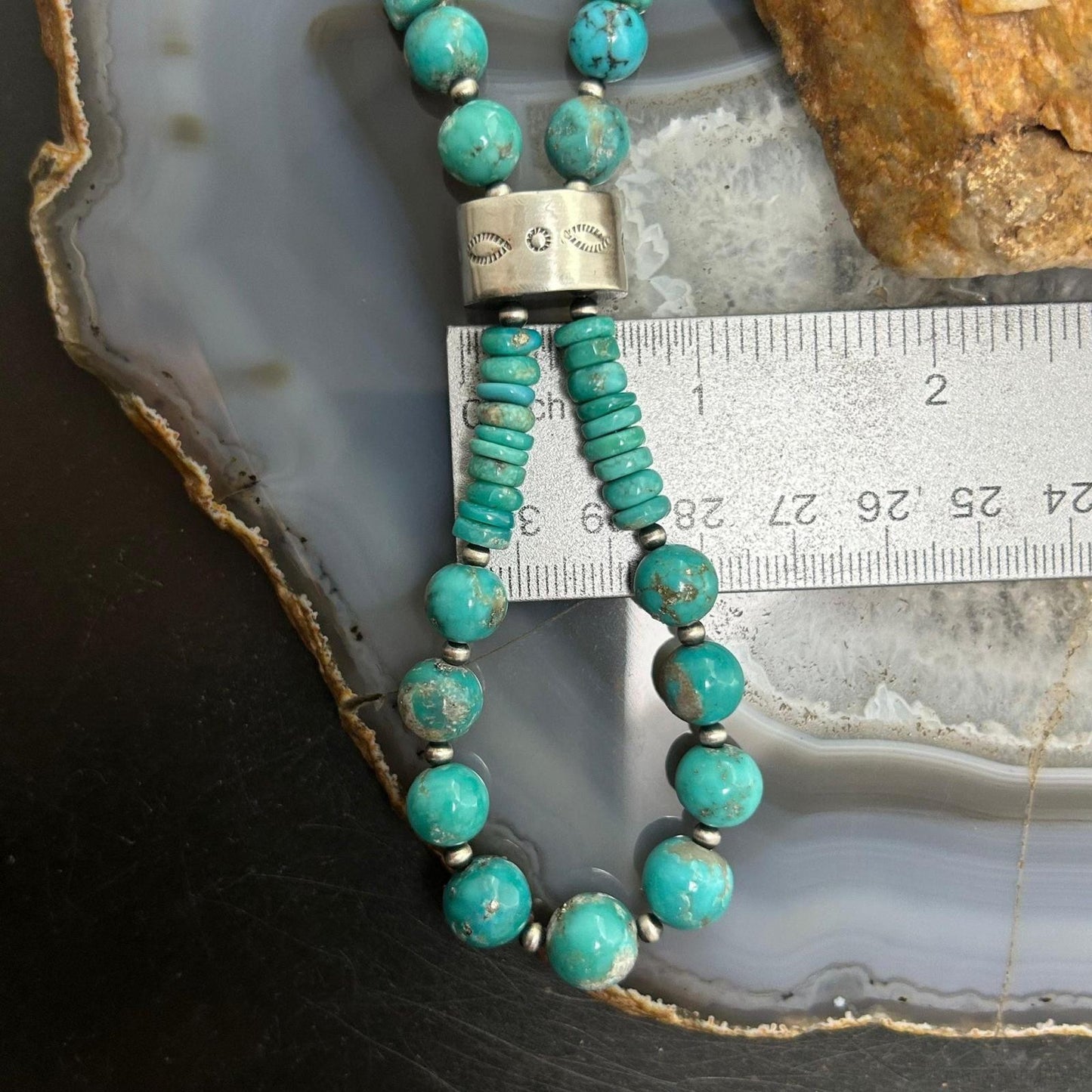 Sterling Silver Southwestern Style Turquoise Beads & Sterling Beads 26"-28" Necklace For Women