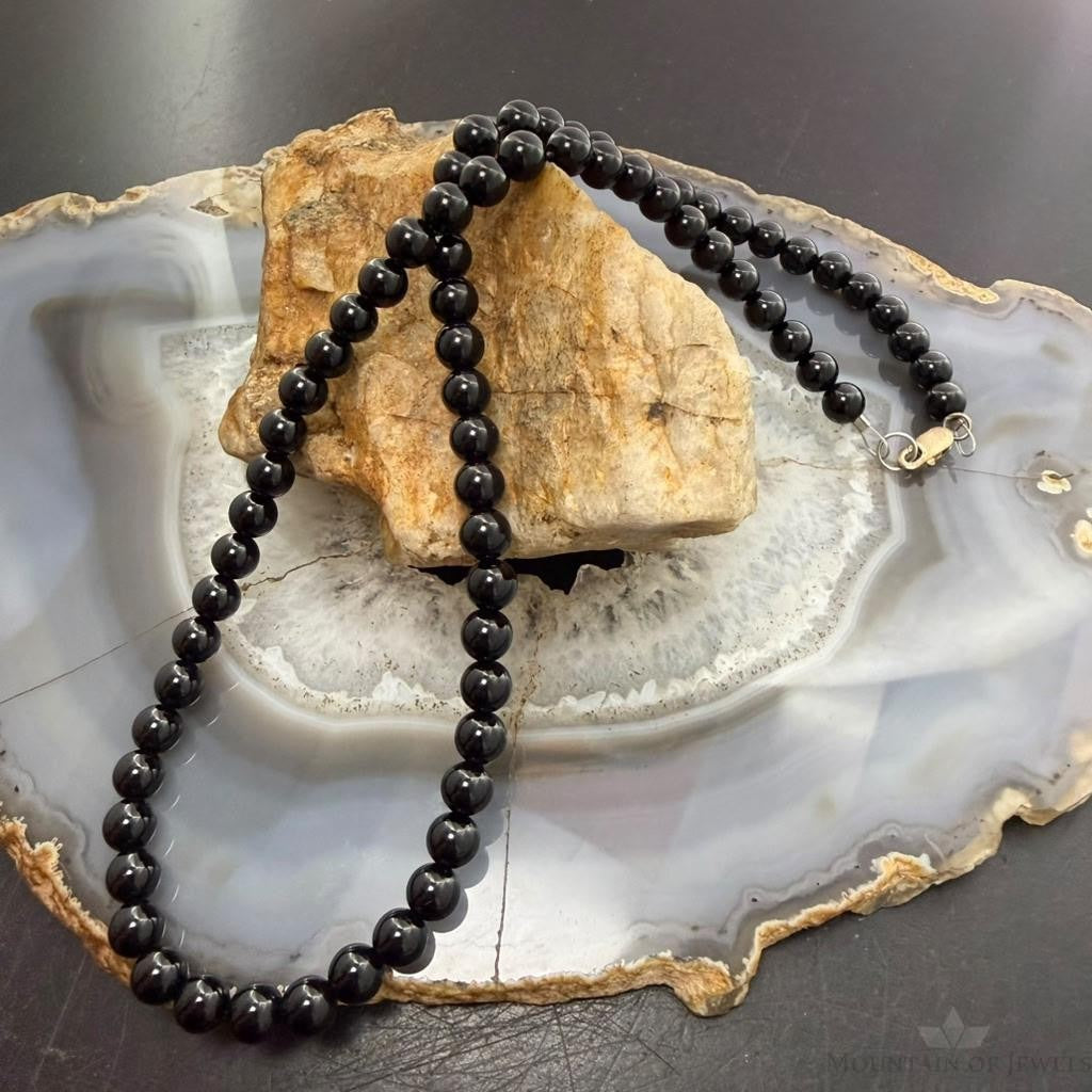Sterling Silver Southwestern Style 6mm Onyx Beads 18" Necklace For Women