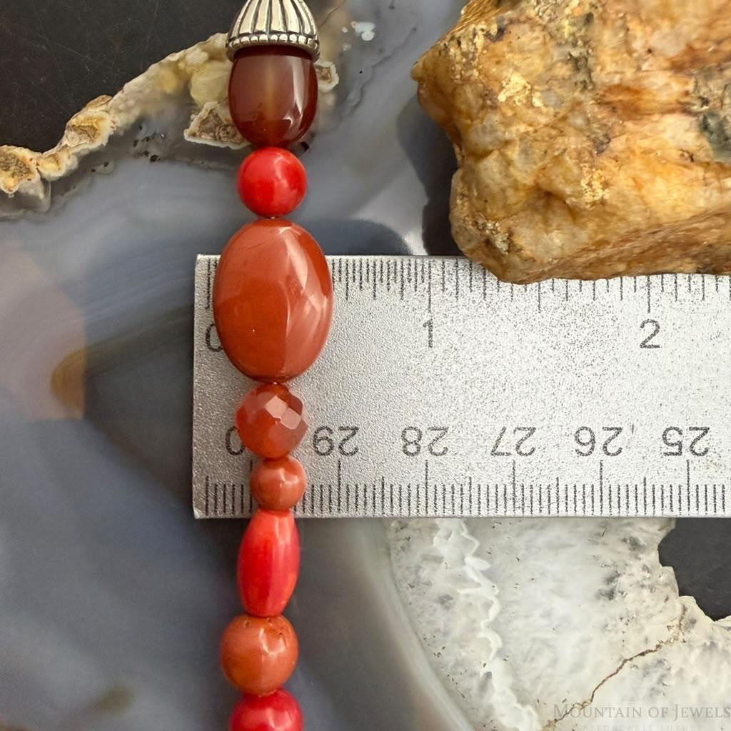Carolyn Pollack Sterling Silver Coral, Carnelian, Red Jasper Beads 17"-20" Necklace For Women