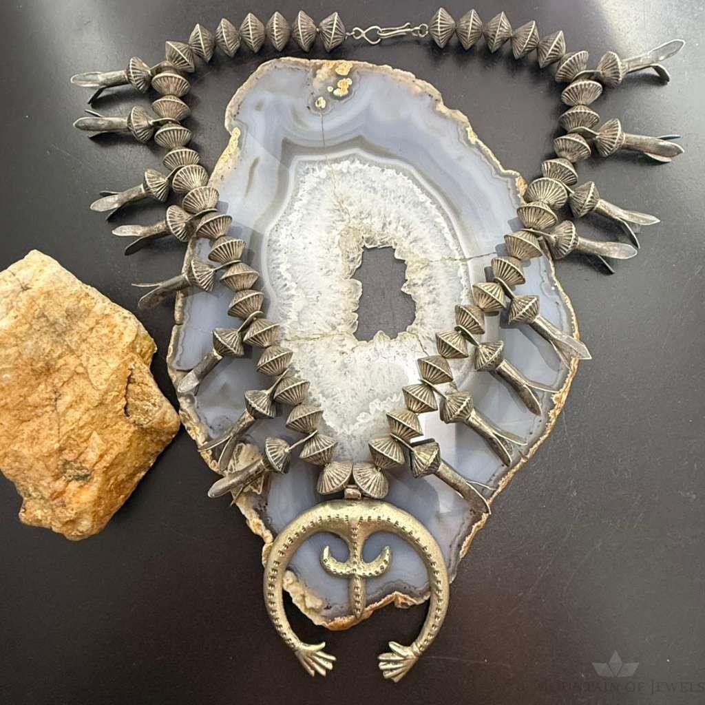Vintage Native American Silver Squash Blossom w/Naja Necklace For Women