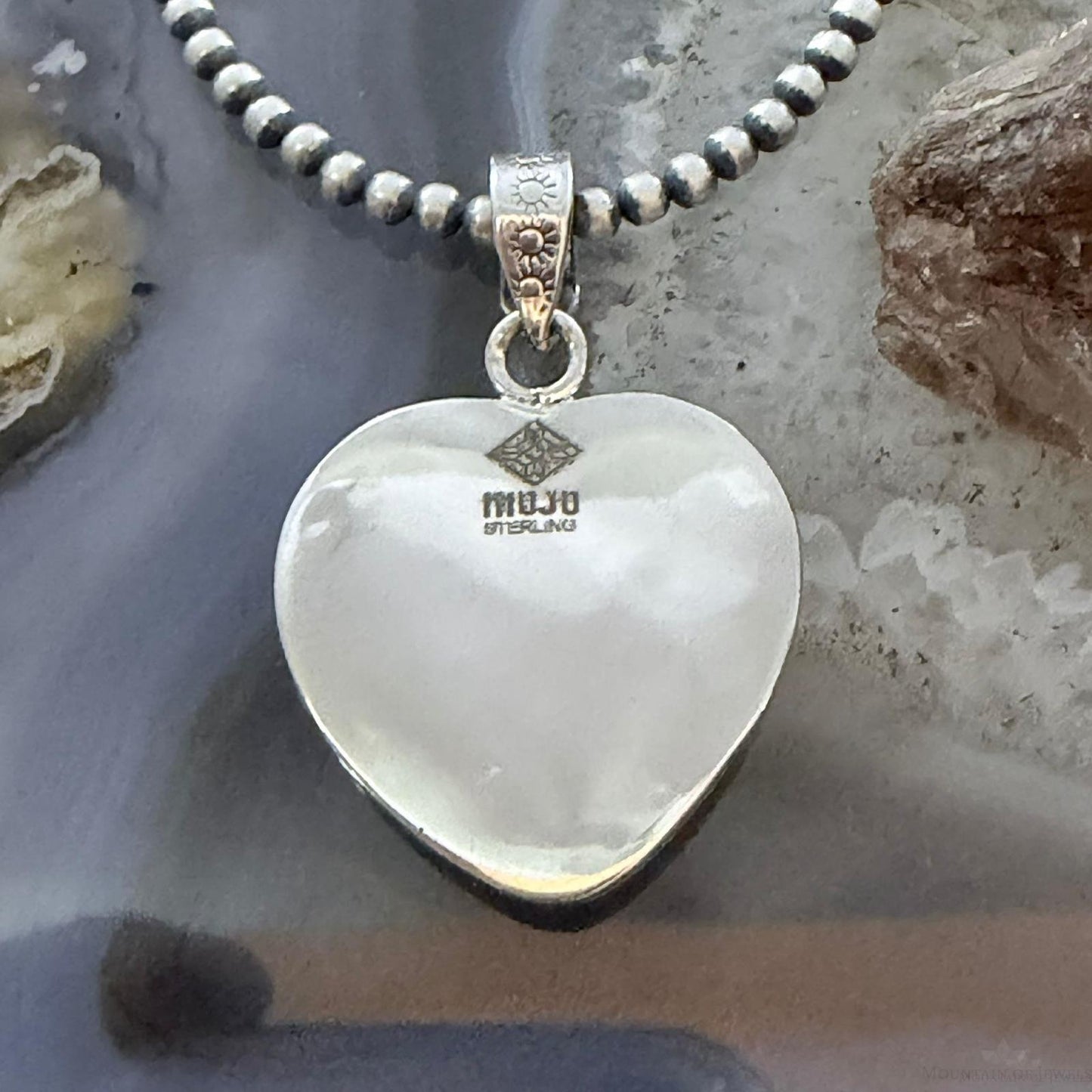 Sterling Silver Southwestern Style Green Turquoise Dahlia Heart Pendant For Women