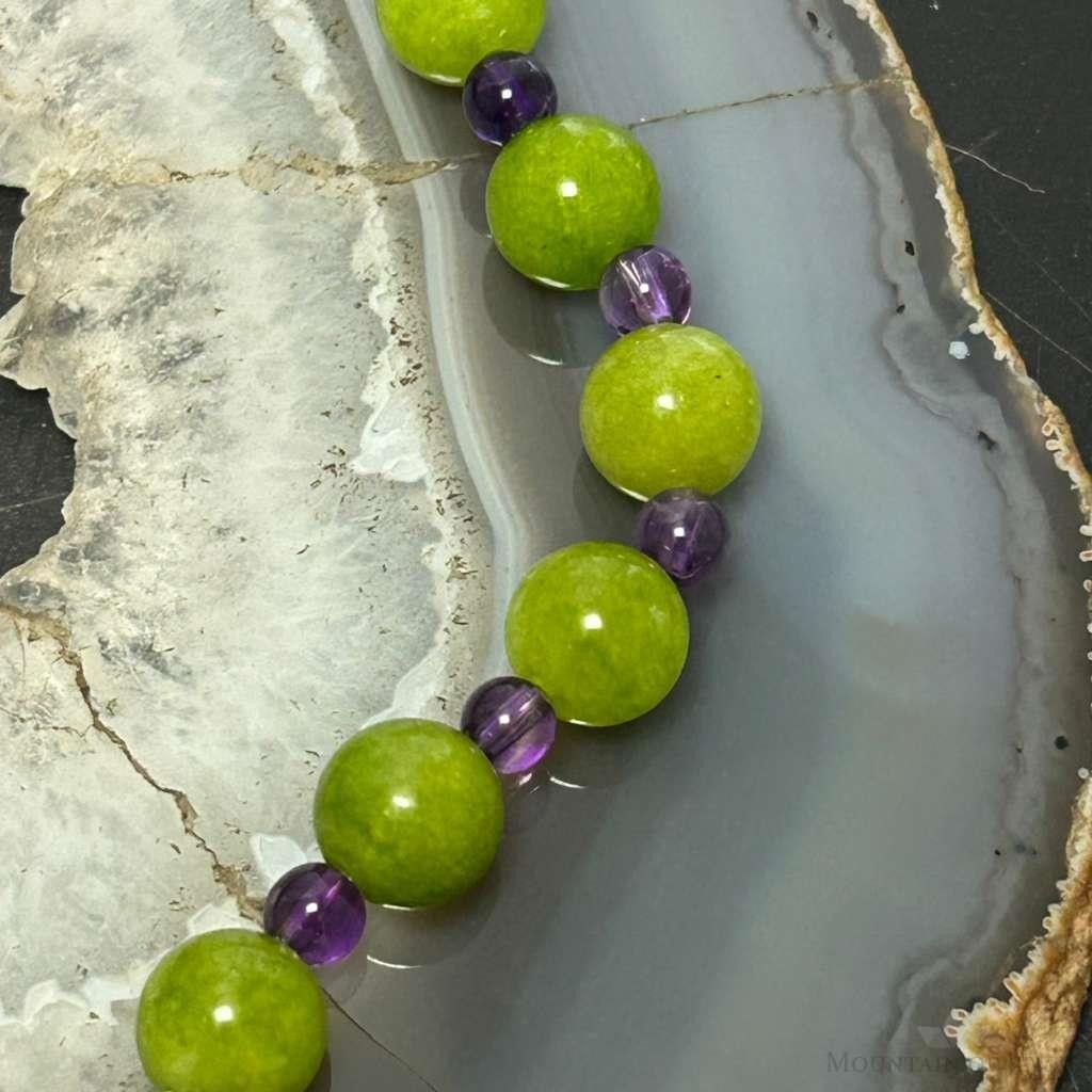 Sterling Silver 10mm Round Peridot & Amethyst 16" Necklace For Women
