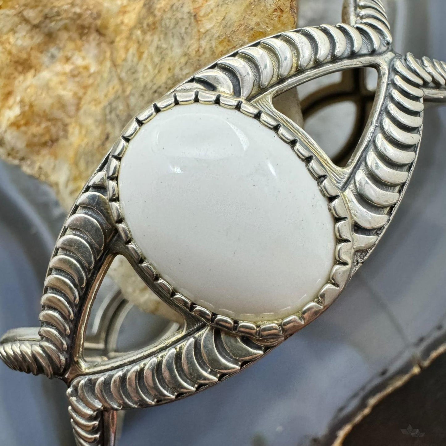 Carolyn Pollack Sterling Silver Large Oval White Jasper Bracelet For Women