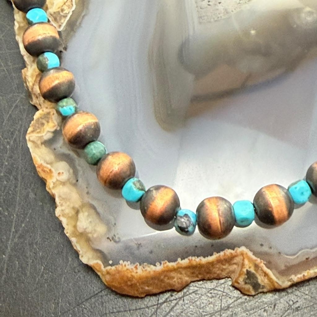 Copper 4mm-7.5mm Navajo Pearl Beads & Turquoise Beaded 20" Necklace For Women