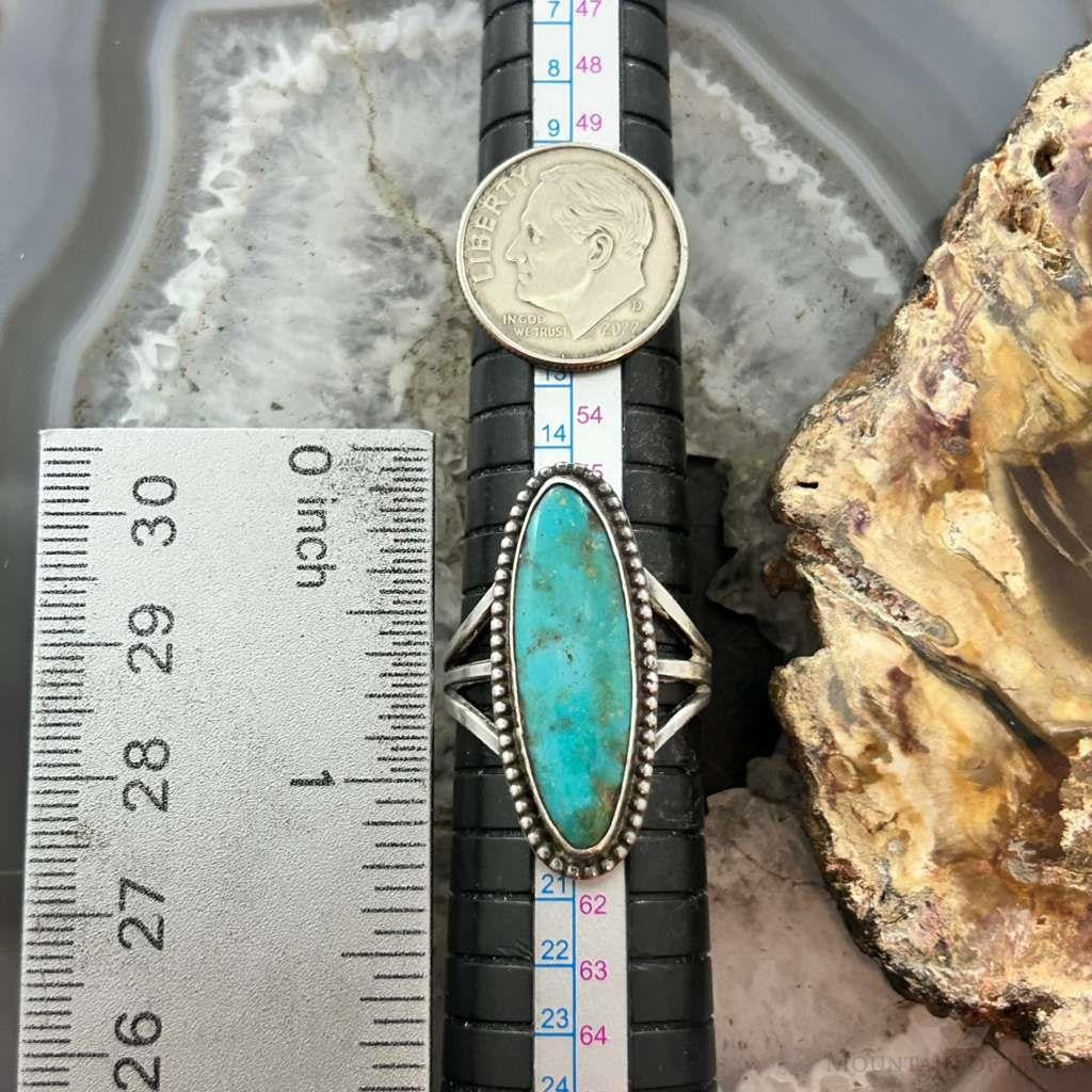Vintage Native American Silver Oval Turquoise Split Shank Ring Size 8.5 For Women
