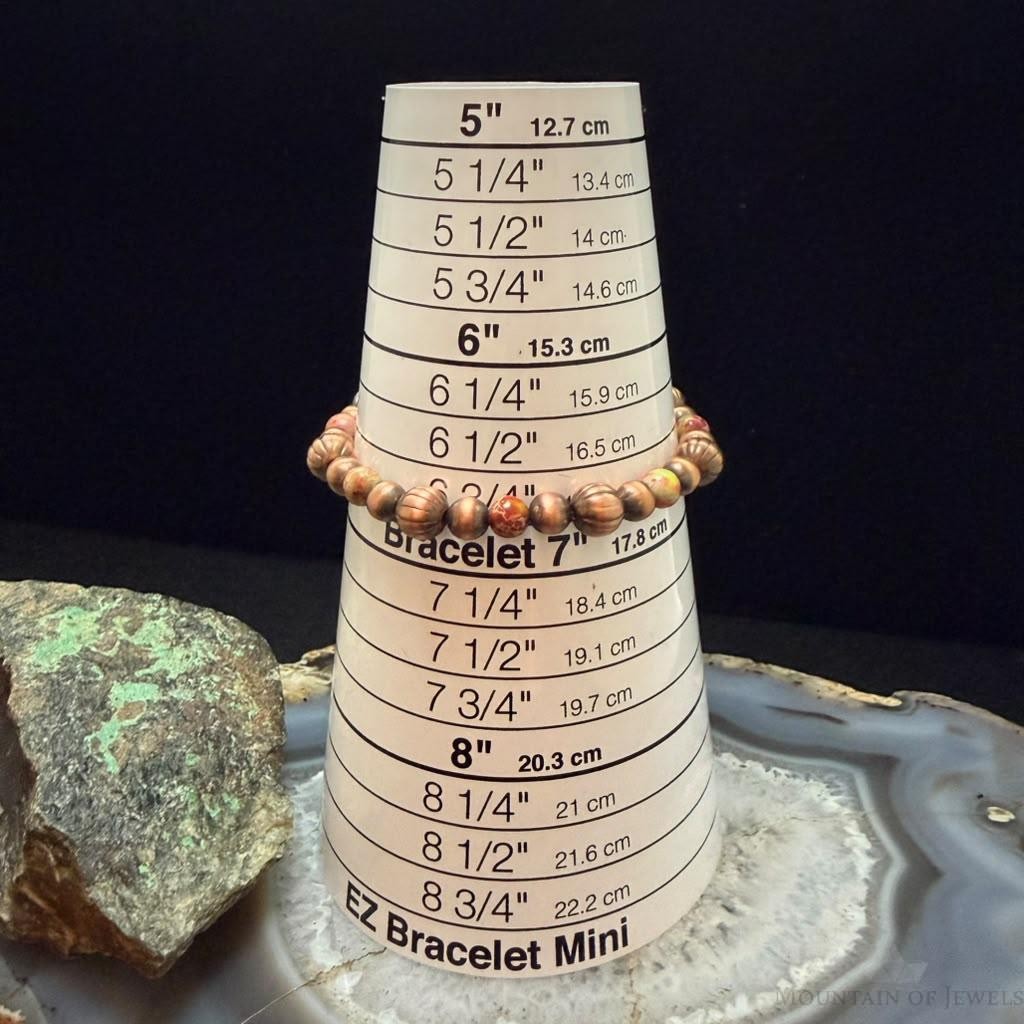 Southwestern Style Copper 6-8mm Navajo Pearl Beads & 6mm Jasper Stretch Bracelet For Women
