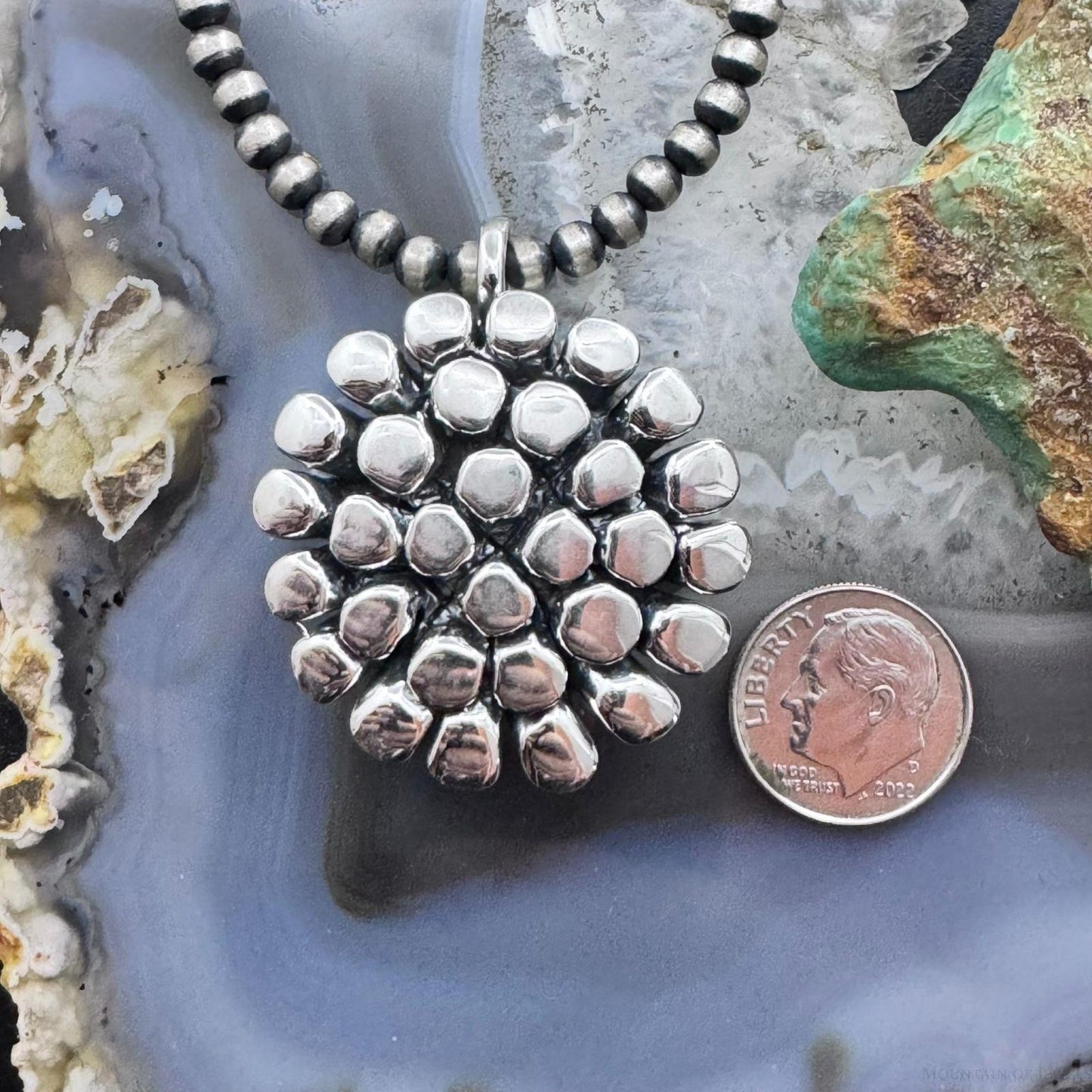 Sterling Silver Fashion Electroform Rounded Petals Flower Pendant- Taxco Mexico