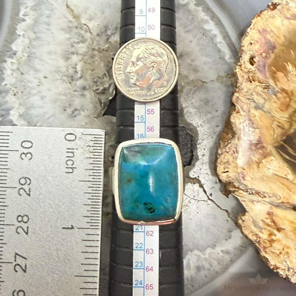 Sterling Silver Southwestern Style Rectangle Chrysocolla Ring Size 8.75 For Women