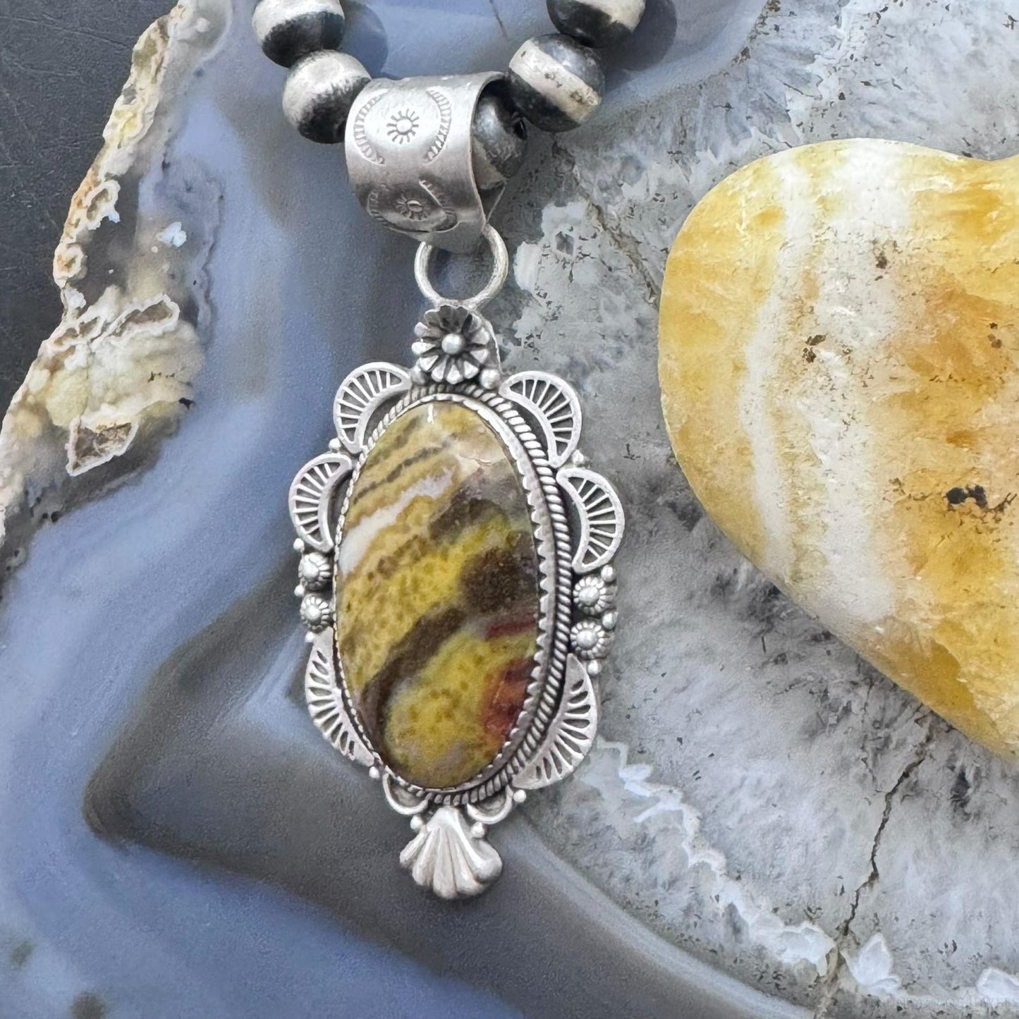Sterling Silver Southwestern Style Elongated Oval River Jasper Pendant For Women