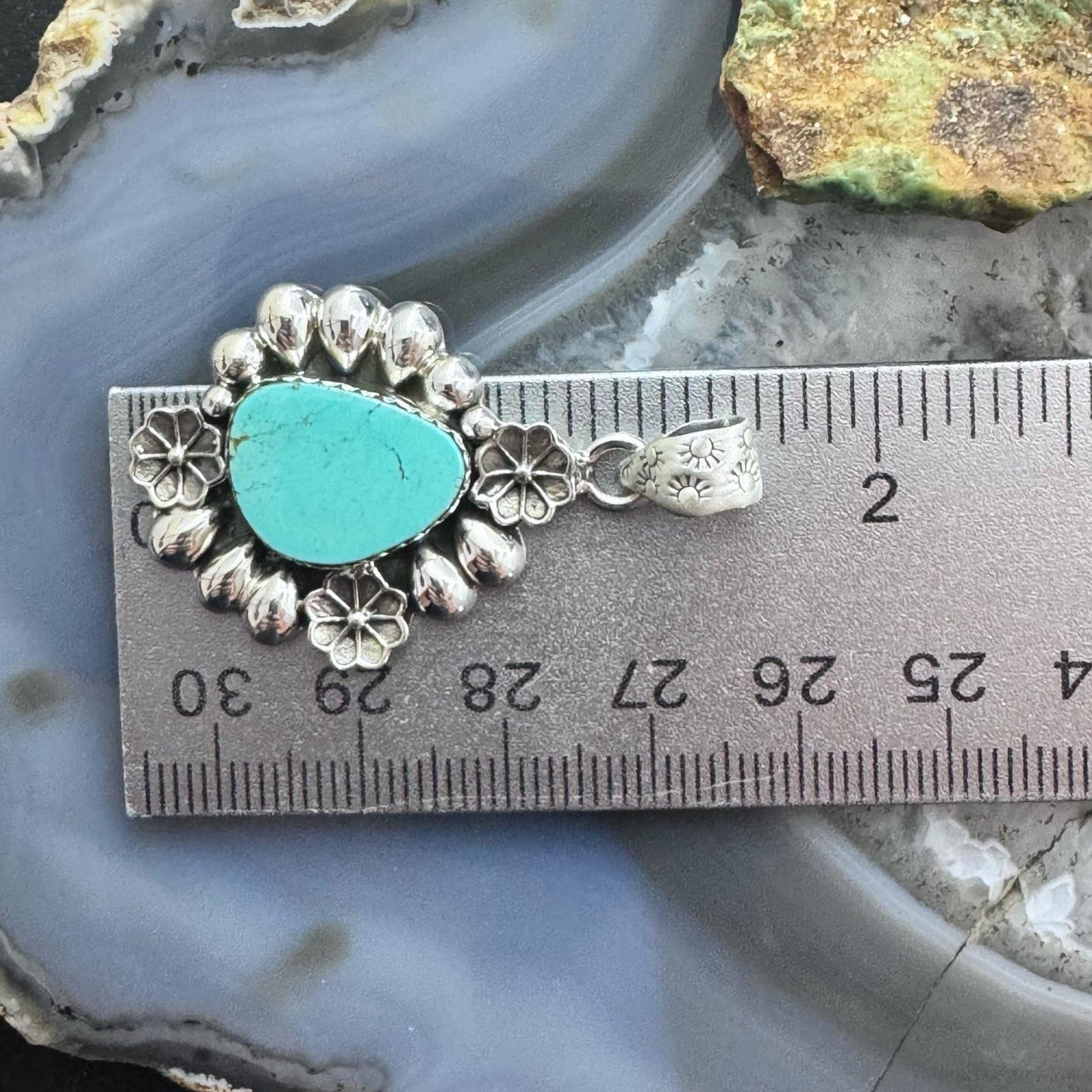 Sterling Silver Southwestern Style Teardrop Turquoise Decorated Pendant For Women