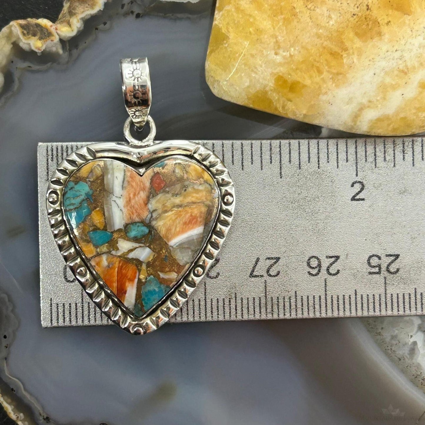 Sterling Silver Southwestern Style Turquoise Spiny Oyster Heart Pendant For Women