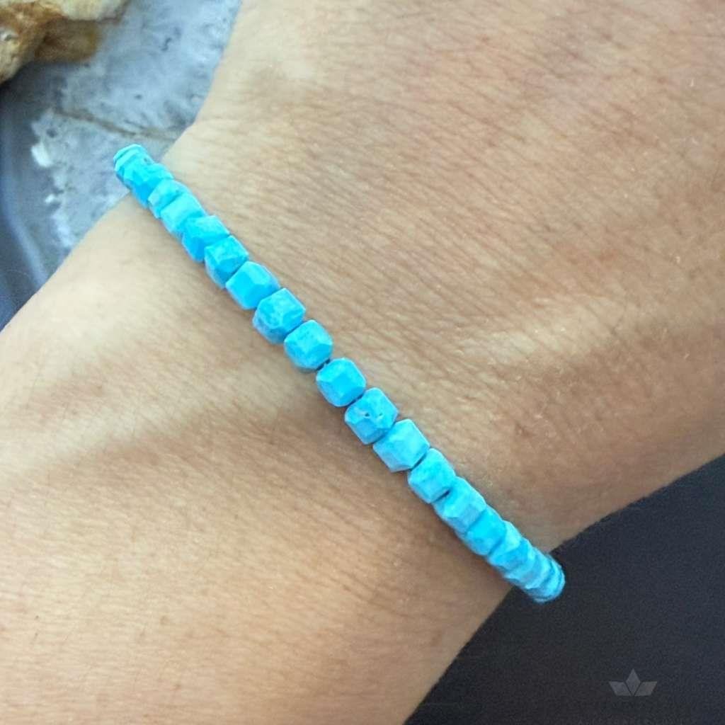 Sterling Silver Faceted Square Turquoise Beads Bracelet/Anklet For Women