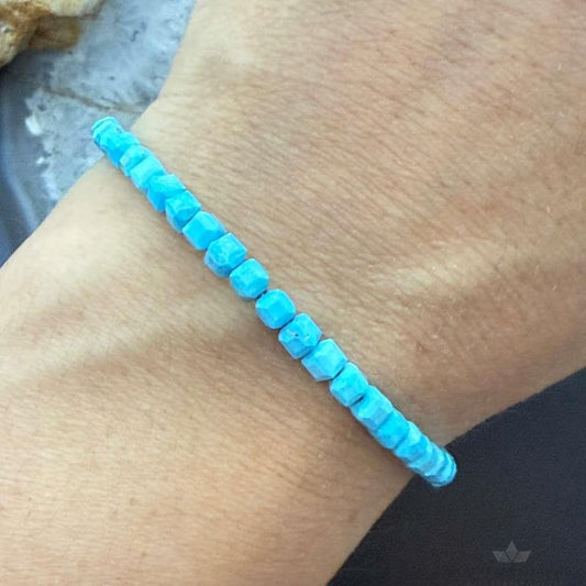 Sterling Silver Faceted Square Turquoise Beads Bracelet/Anklet For Women