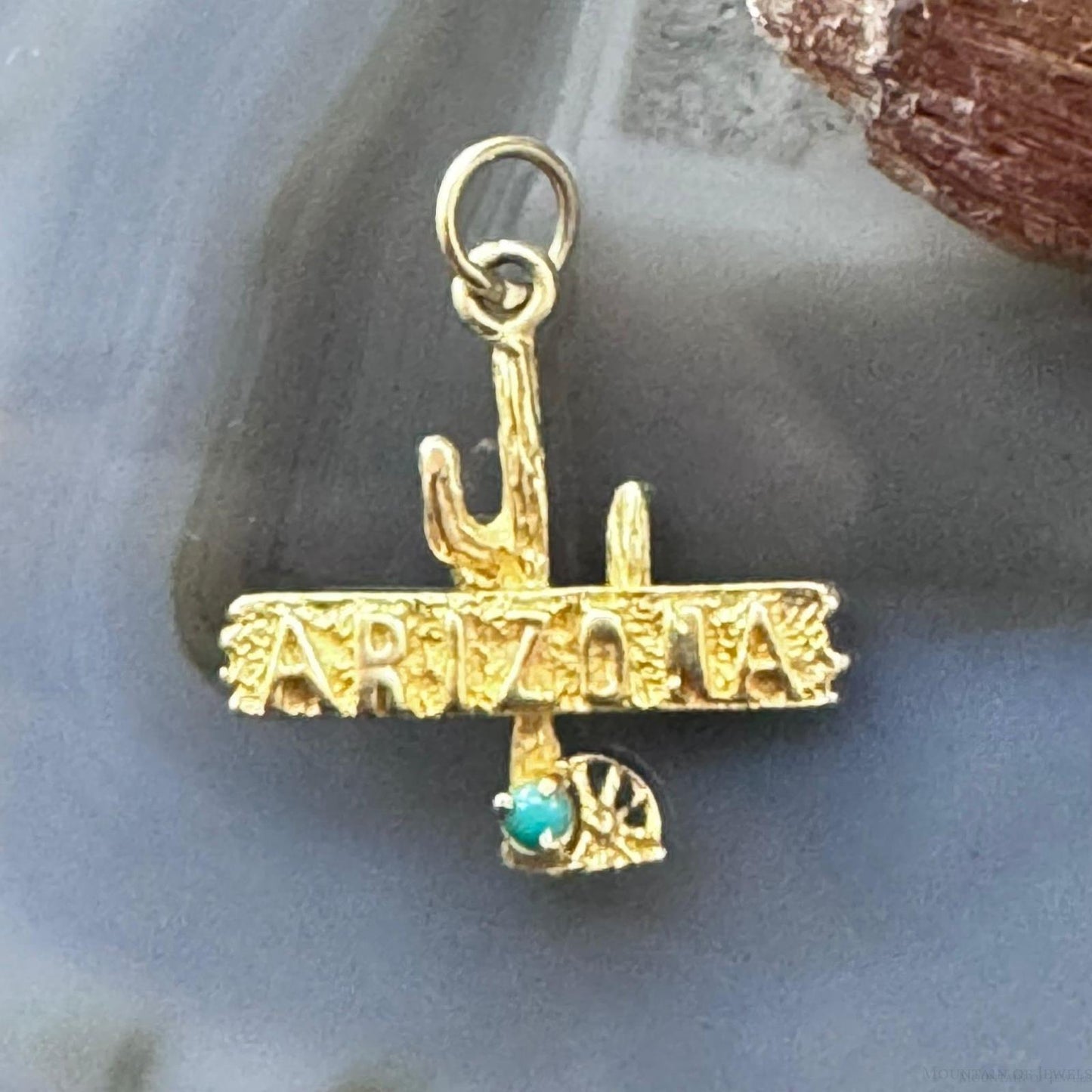 14K Yellow Gold Arizona Cactus with Small Turquoise Charm