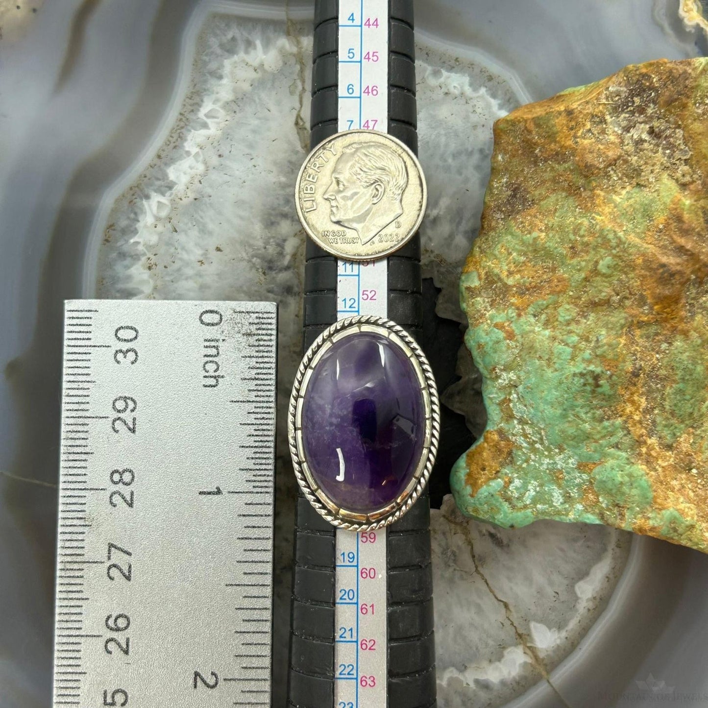 Sterling Silver Southwestern Style Oval Translucent Amethyst Ring Size 7.5 For Women