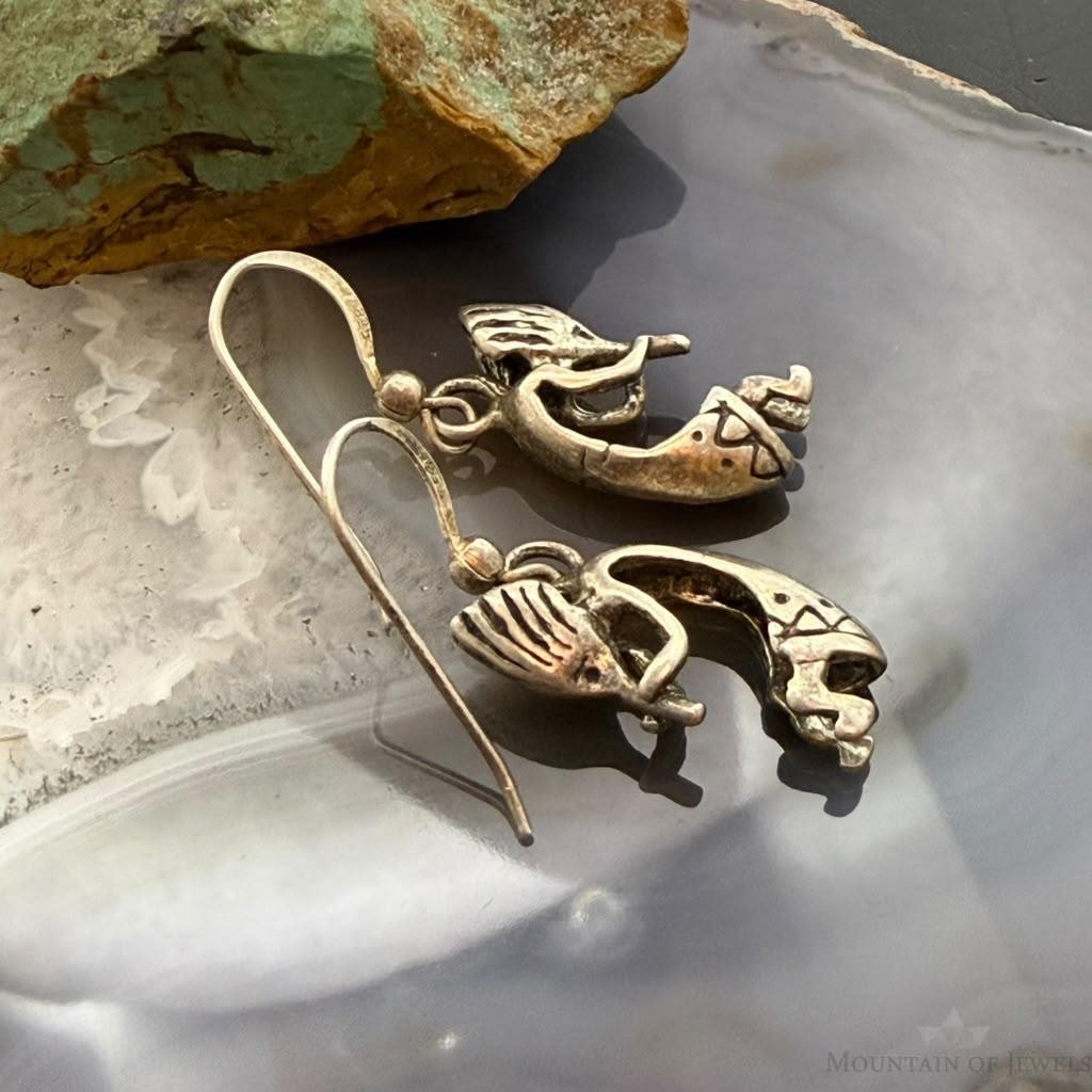 Vintage Native American Sterling Silver Kokopelli Dangle Earrings For Women