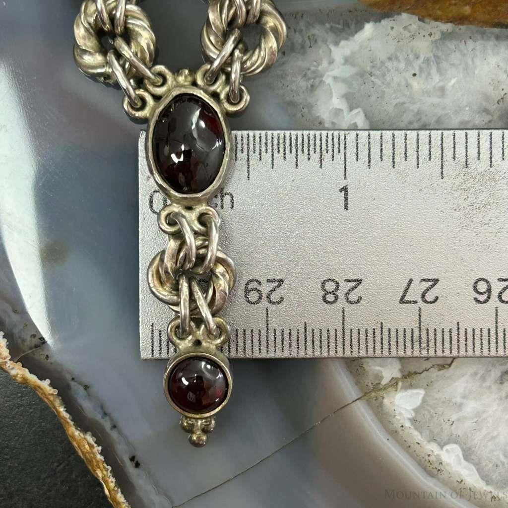 Signed Andes Miner Silver Garnet 20" Toggle Clasp Necklace For Women