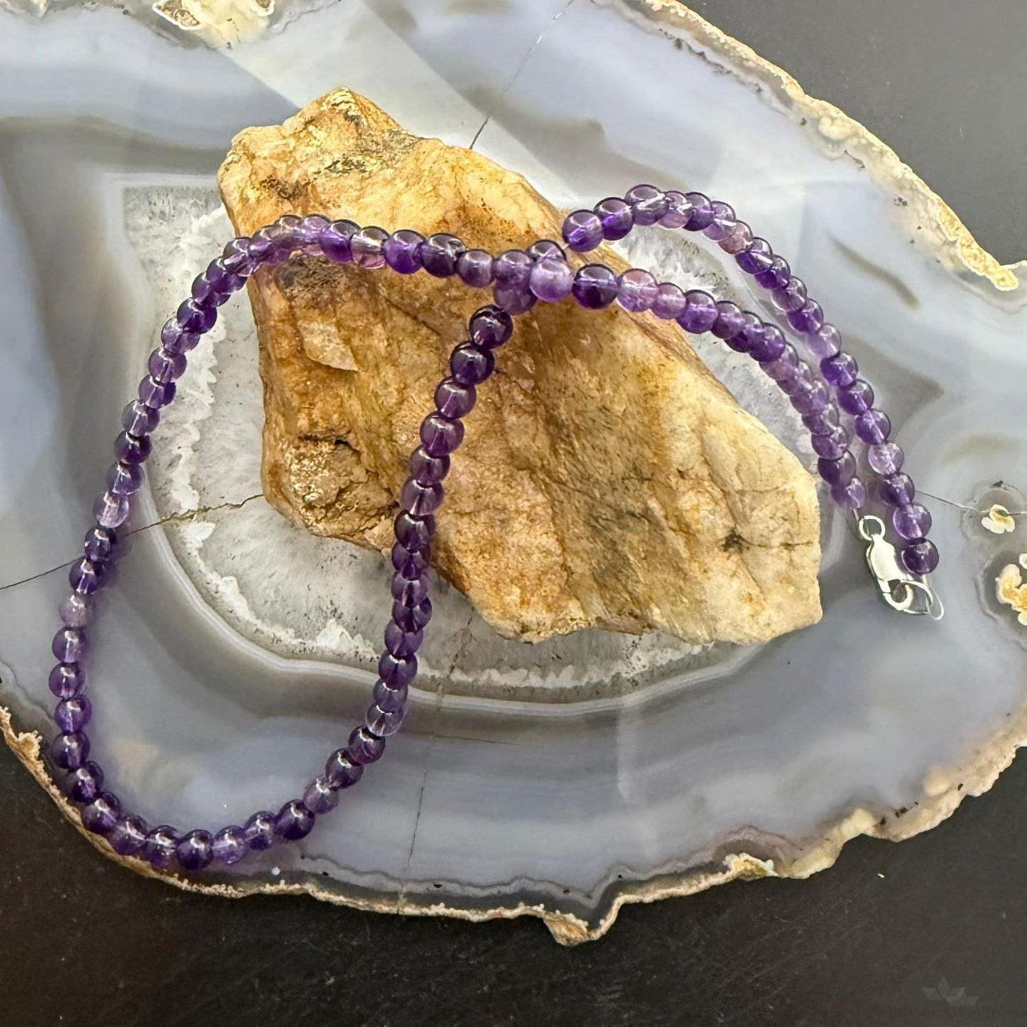 Sterling Silver 6mm Amethyst Beaded 18" Necklace For Women