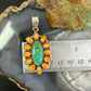 Sterling Silver Southwestern Spiny Oyster & Emerald Valley Turquoise Cluster Pendant For Women