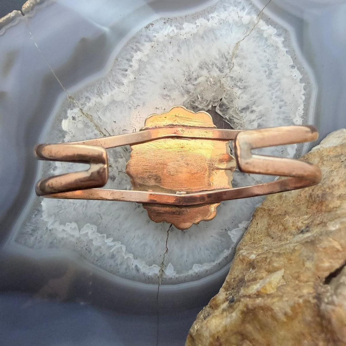 Copper Southwestern Style Mohave Turquoise Decorated Cluster Bracelet For Women
