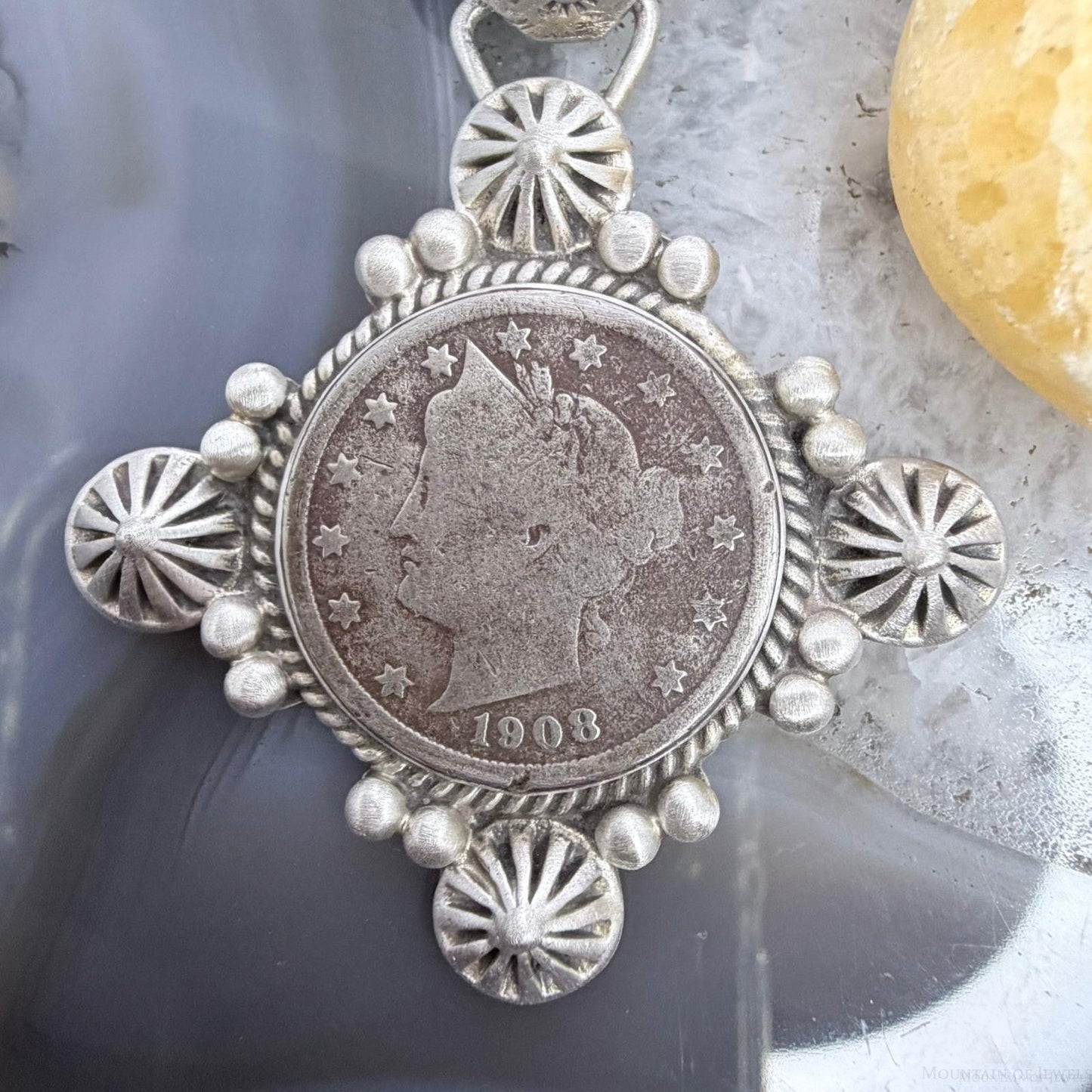 1908 Genuine US Liberty Head Nickel Decorated Unisex Sterling Silver Pendant