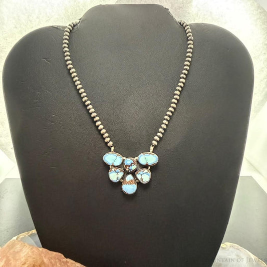 Sterling Silver Southwestern Style Golden Hill Turquoise Cluster 23" Lariat For Women